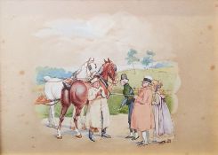 19th century school Watercolour Country scene with coach driver and horses with three figures,
