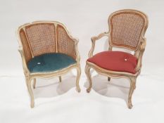 French 19th century provincial style painted bergere hall chair together with a similar French style