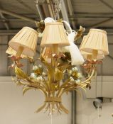 20th century floral electrolier in pinks, blues and greens