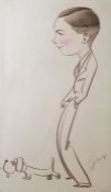 Bela Kadar (1877-1956) Pencil Two caricatures, one depicting a woman standing in profile with bob