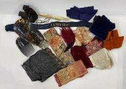 Assorted items to include three tortoiseshell mantilla combs, bone crochet and button hooks, a