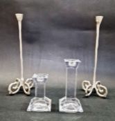 Two Villeroy & Boch clear glass candlestick holders, one 15cm high, the other 10.5cm high approx.