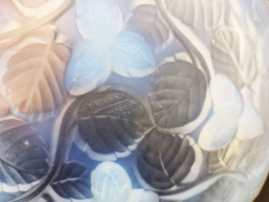 Arrers opalescent glass bowl decorated with hazelnuts amongst leaves, marked to centre, 24cm - Image 6 of 6