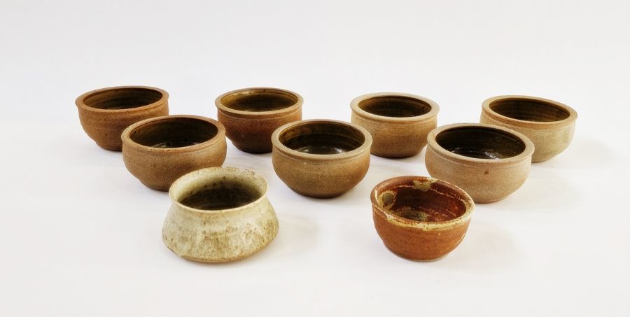 Seven similar studio pottery bowls, unmarked, a Paul Metcalfe studio pottery bowl (chips to top rim) - Image 2 of 6