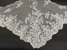 Irish Carrickmacross applique on machine net shawl, 140cm x 69cm approx. and a late 19th century
