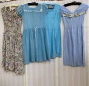 1950's printed nylon cocktail dress with ruched shawl collar, drop waist, full skirt, sleeveless, no