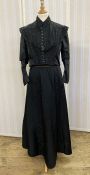 Black satin and lace Victorian bodice/jacket with tiny paste buttons and hook and eye fastening, leg