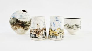 Peter Clough (b.1944) four grogged vases decorated with moorland landscapes (4)