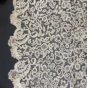 Long length of Honiton bobbin lace, circa 1860-1880, floral and foliate decoration design, 285cm x