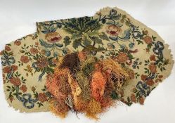 Two antique needlepoint tapestry seat covers, floral spray centrepiece surrounded by flowers,