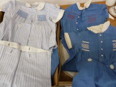 1950's small child's romper suits, the smocked tops with buttons to attach the shorts, a llinen