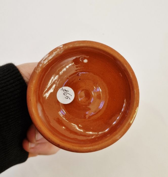 20th century earthenware pot with chicken finial to lid, on three pointed feet, leaf abstract glaze, - Image 7 of 7