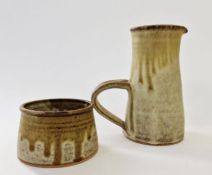 St Ives studio pottery jug and bowl, marked to base 'St Ives' with anchor mark 1975, 17.5cm high and