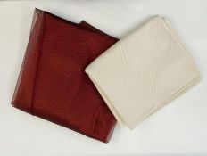 3/4 metres of burgundy coloured stiff silk (?) and 135 x 210 cm of cream linen/cotton blend