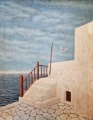 Ilene Astrahan (American 20th century) Egg tempera and acrylic varnish on board Coastal scene with