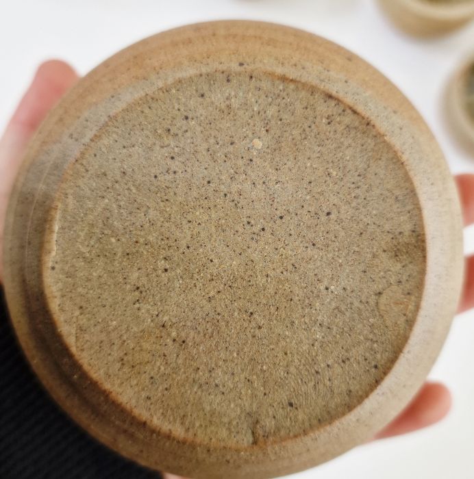 Seven similar studio pottery bowls, unmarked, a Paul Metcalfe studio pottery bowl (chips to top rim) - Image 6 of 6