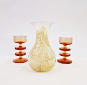Adrian Sankey glass vase, 18.5cm high approx. and a pair of Wedgwood 'Sheringham' orange glass