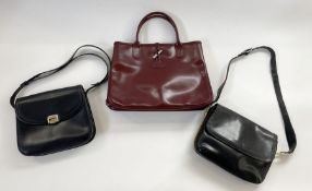 Vintage Gucci black shoulder bag, flap fastening with brass coloured Gucci logo clip, stamped '