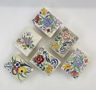 Six Poole pottery rectangular lidded trinket dishes (6)