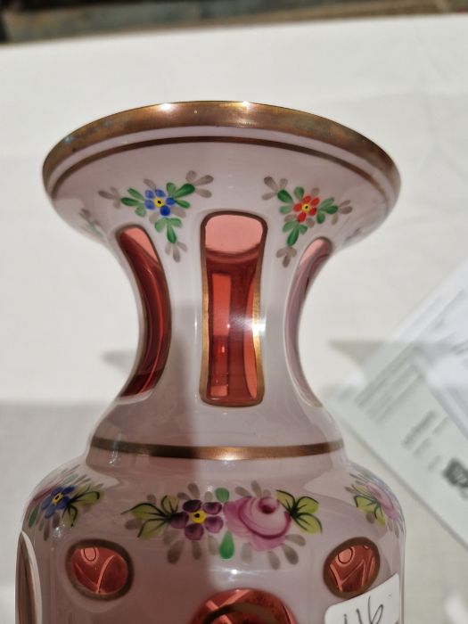 Late 19th/early 20th century Bohemian glass vase with white overlay cut back to cranberry glass, - Image 9 of 12