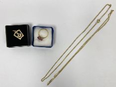 9ct gold chain necklace, 2.5g approx., another gold-coloured chain, a 9ct gold masonic pendant, 1g