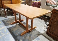 20th century pine trestle table, 150cm x 69cm approx.