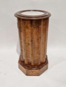 19th century figured wood and marble top bedside pedestal cupboard, circular, 38cm diameter x 70cm