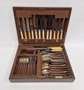 Maple & Co part service of Old English pattern EPNS flatware for six persons, in oak table canteen