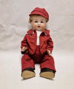 Armand Marseille bisque head 390 doll, A14M, blue sleeping eyes, open mouth, tongue and teeth, 61cm