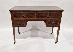 Edwardian mahogany inlaid kneehole inlaid lady's writing desk with an arrangement of four drawers