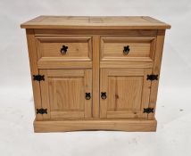 Modern pine side cupboard with two drawers above pair of panelled cupboards, 105 cms h. x 90cm