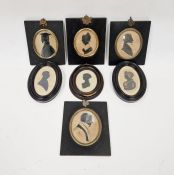 Seven 19th century silhouette framed portraits, some highlighted with white and sepia (7)