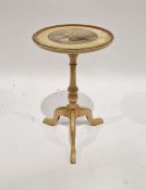 Cream painted circular occasional table painted with sailing ship, 50 h x 30cm diameter