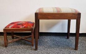 Pair of yellow painted chairs with rush seats and two stools
