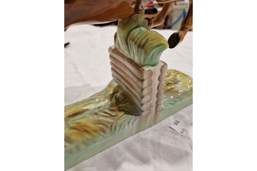 Beswick pottery model of a horse and rider jumping a fence, printed black marks, the female rider - Image 10 of 17