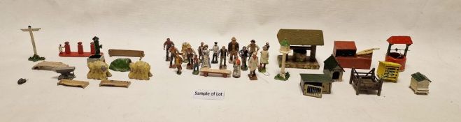 Britains model farmers and farmhands, sets of farmyard items, beehive, well, rabbit hut, etc and