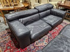 Natuzzi black leather sofa unit comprising of two chairs, one 116cm wide and one 100cm wide approx.