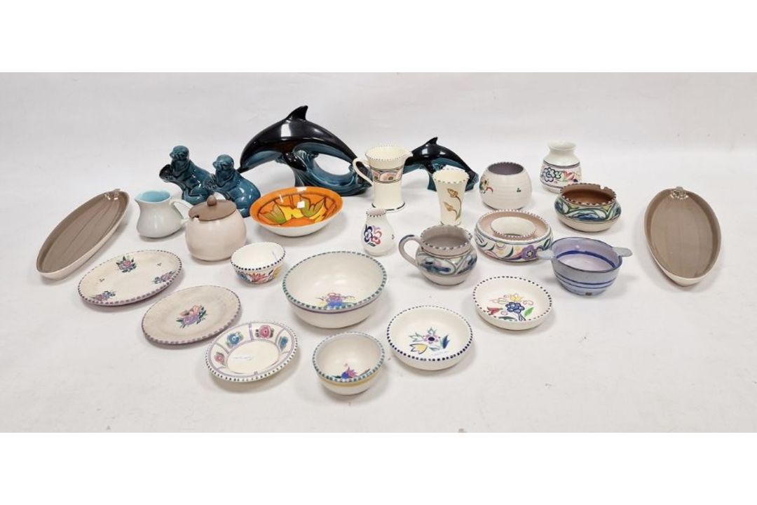 Collection of Poole pottery, printed and impressed marks, including a Delphis pattern orange brown - Image 1 of 2