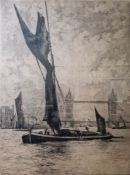 C. H. Baskett  Etchings 'The Lower Pool' showing Tower Bridge, signed in pencil and titled in the