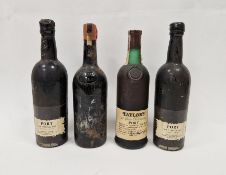 Six bottle wicker wine carrier containing four bottles of port, two Dow 1960 vintage, a Taylor's