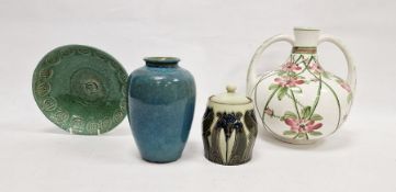 Art Nouveau pottery tubelined jar and cover decorated with blue flowers, circa 1900, an oviform