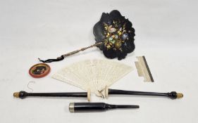 Bone brise fan, a bone comb with silver-coloured metal mounted handle (broken), a 19th century