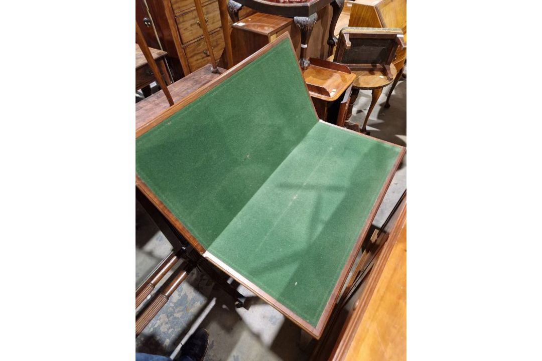 Mahogany foldover top card table with D-mould edge, having concertina action opening to 91cm - Image 15 of 21