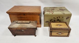 Small pine chest (44cm x 29cm x 24cm), a painted chest with rounded lid decorated with flowers and