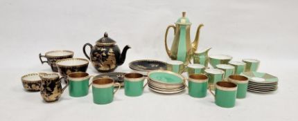 Crown Devon green ground Art Deco part-coffee service printed with a gilt cracked ice pattern