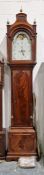 Georgian pagoda topped longcase clock in mahogany case, the hood flanked by reeded and brass