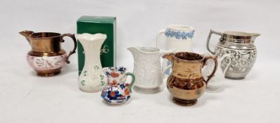 Assorted English pottery jugs, early 19th century and later including a silver Sunderland lustre