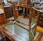 Edwardian mahogany inlaid three-fold dressing mirror, 63 cms h x116cm wide approx.