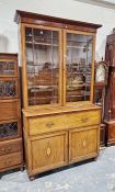 George III mahogany and satinwood inlaid secretaire bookcase with astragal-glazed upper section