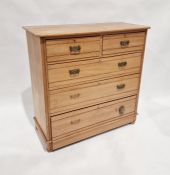 20th century pine chest of two short and three long drawers, on bun feet 105 cms h. x 105 cms x 49